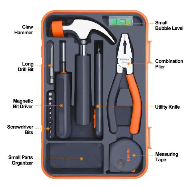 Alt view image 3 of 7 - Small Tool Kit 19 Piece General Household Tool Set, Mini Tool Kit Basic Hand Tools Kit with Plastic Toolbox Storage Case for Home Repair (Orange)