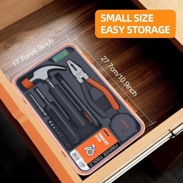 Alt view image 7 of 7 - Small Tool Kit 19 Piece General Household Tool Set, Mini Tool Kit Basic Hand Tools Kit with Plastic Toolbox Storage Case for Home Repair (Orange)