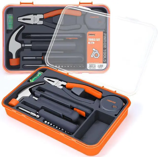 Main image of Small Tool Kit 19 Piece General Household Tool Set, Mini Tool Kit Basic Hand Tools Kit with Plastic Toolbox Storage Case for Home Repair (Orange)