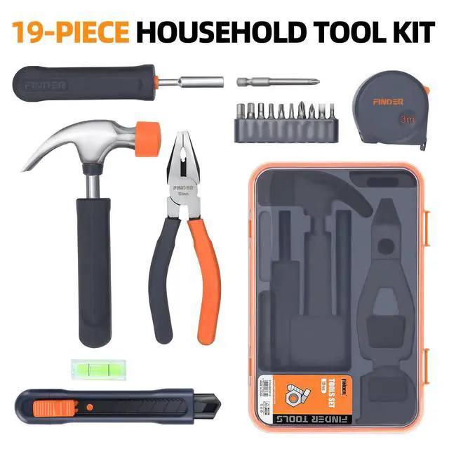 Alt view image 2 of 7 - Small Tool Kit 19 Piece General Household Tool Set, Mini Tool Kit Basic Hand Tools Kit with Plastic Toolbox Storage Case for Home Repair (Orange)