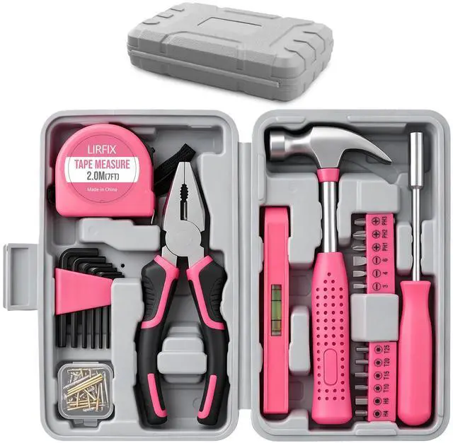 Main image of 24PCS Mini Compact Pink Household Hardware Tool Set, Beginner Basic DIY Small Repair Tool Kit for Women, Home Assembly Mainten ance Hand Tools, Premium Gift Set for Household Daily Repairs