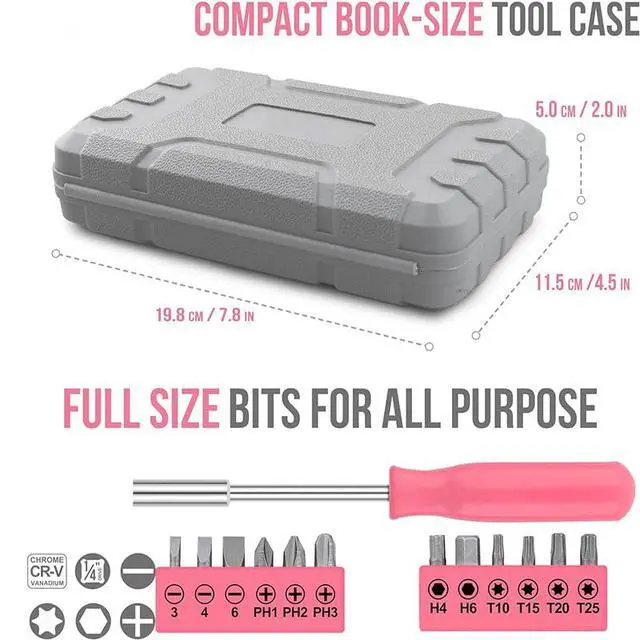 Alt view image 2 of 7 - 24PCS Mini Compact Pink Household Hardware Tool Set, Beginner Basic DIY Small Repair Tool Kit for Women, Home Assembly Mainten ance Hand Tools, Premium Gift Set for Household Daily Repairs