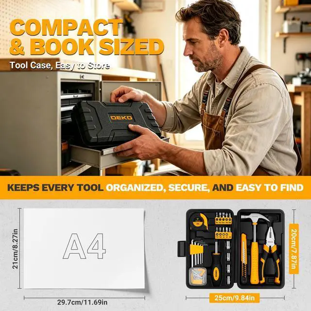 Alt view image 2 of 7 - 94 Piece Tool Set Household DIY Tool Kit for Men with Storage Toolbox, Small Basic Hand Tool Box Set for Home Repair, DIY, Apartment, Office, Orange