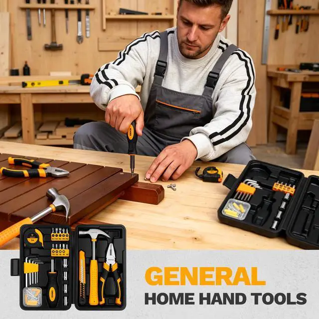 Alt view image 6 of 7 - 94 Piece Tool Set Household DIY Tool Kit for Men with Storage Toolbox, Small Basic Hand Tool Box Set for Home Repair, DIY, Apartment, Office, Orange