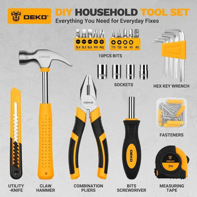 Alt view image 7 of 7 - 94 Piece Tool Set Household DIY Tool Kit for Men with Storage Toolbox, Small Basic Hand Tool Box Set for Home Repair, DIY, Apartment, Office, Orange