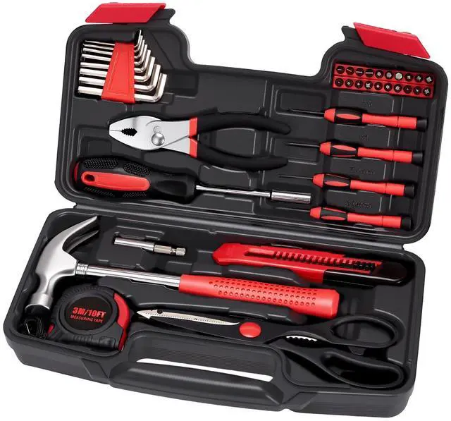 Main image of 39-Piece Home Tool Set Durable Household Hand Tool Kit with Hammer, Screwdrivers, Pliers, Wrench, Hex Keys & More Compact Storage Case for Home Repairs, DIY & Maintenance