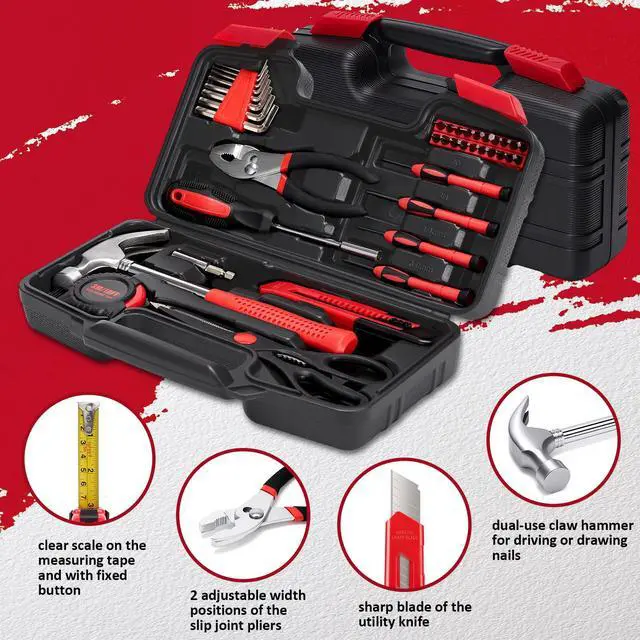 Alt view image 2 of 7 - 39-Piece Home Tool Set Durable Household Hand Tool Kit with Hammer, Screwdrivers, Pliers, Wrench, Hex Keys & More Compact Storage Case for Home Repairs, DIY & Maintenance
