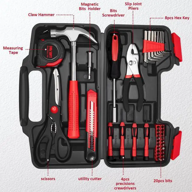 Alt view image 3 of 7 - 39-Piece Home Tool Set Durable Household Hand Tool Kit with Hammer, Screwdrivers, Pliers, Wrench, Hex Keys & More Compact Storage Case for Home Repairs, DIY & Maintenance