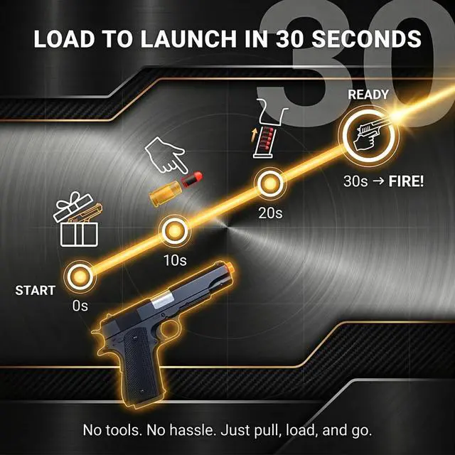 Alt view image 4 of 7 - Kids Safe Foam Blaster Pistol - Shell Ejecting Toy Gun with 50 Soft Bullets & 40 Reusable Shells - Shoots 32 Feet - Easy Load Design for Ages 6+ - Outdoor Backyard Adventure Gift for Boys Girls