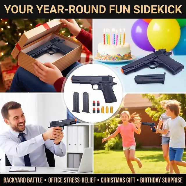 Alt view image 7 of 7 - Kids Safe Foam Blaster Pistol - Shell Ejecting Toy Gun with 50 Soft Bullets & 40 Reusable Shells - Shoots 32 Feet - Easy Load Design for Ages 6+ - Outdoor Backyard Adventure Gift for Boys Girls