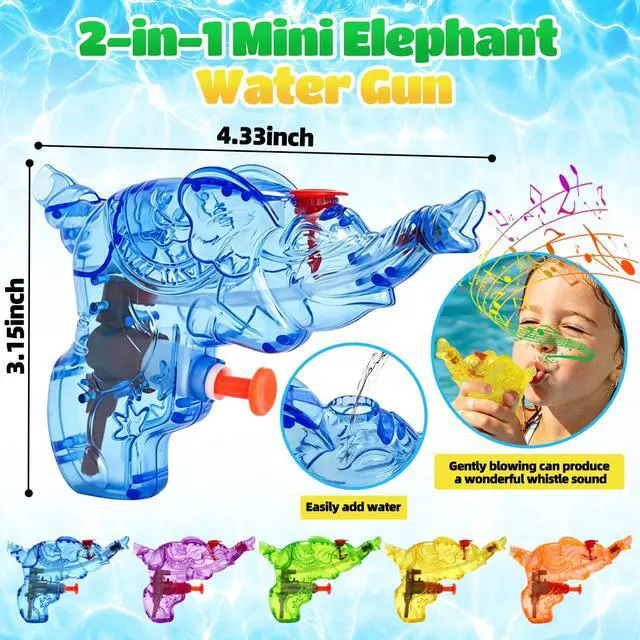 Alt view image 2 of 5 - 32 Pcs Mini Elephant Water Gun with Whistle, Colorful Mini Squirt Blaster, Kids Toy for Summer Beach, Pool Party Favors & Outdoor Water Fight Games