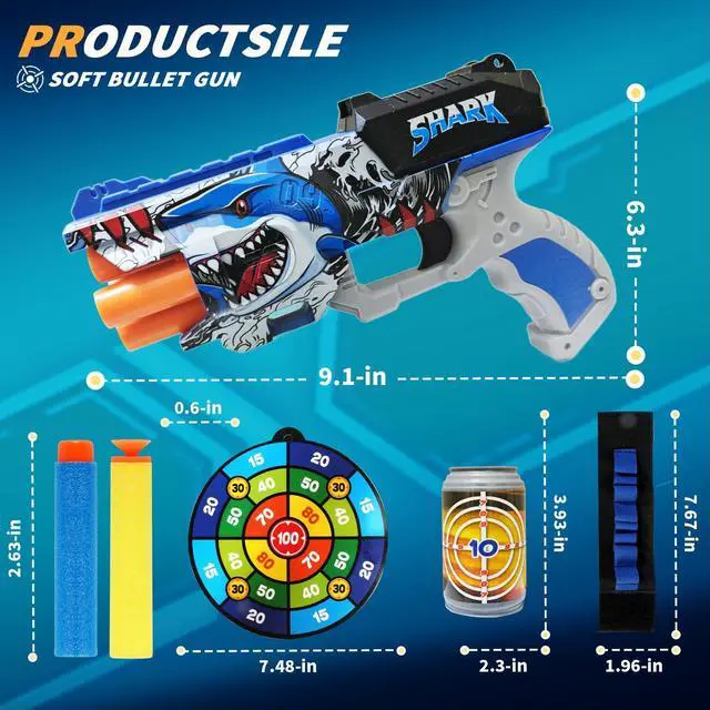 Alt view image 2 of 6 - 2 Pack Doodle Blaster Guns Boys for Toy, Shark & Lion Toys Birthday Gifts for Kids,Gun Toys Christmas Stocking Stuffing Party Supplies, 80 Soft Foam Darts Bullets,6 Targets & 2 Wrist Strap.