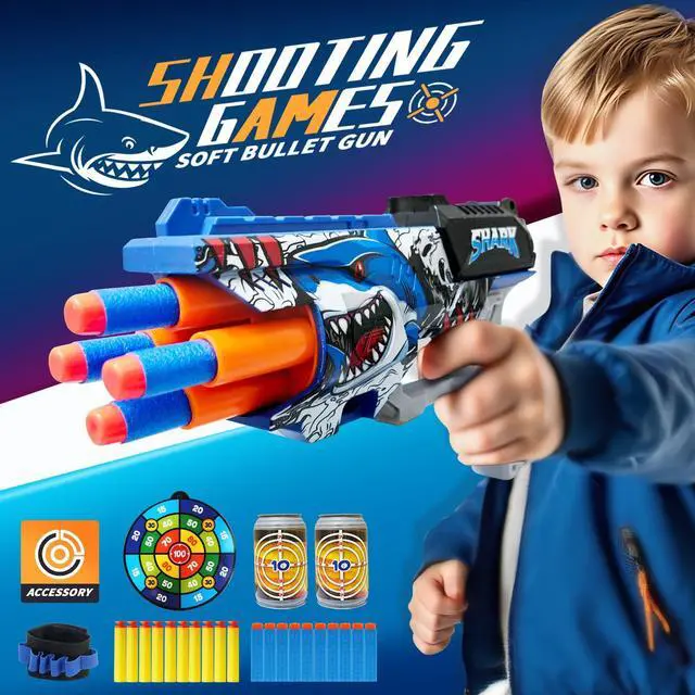 Alt view image 6 of 6 - 2 Pack Doodle Blaster Guns Boys for Toy, Shark & Lion Toys Birthday Gifts for Kids,Gun Toys Christmas Stocking Stuffing Party Supplies, 80 Soft Foam Darts Bullets,6 Targets & 2 Wrist Strap.