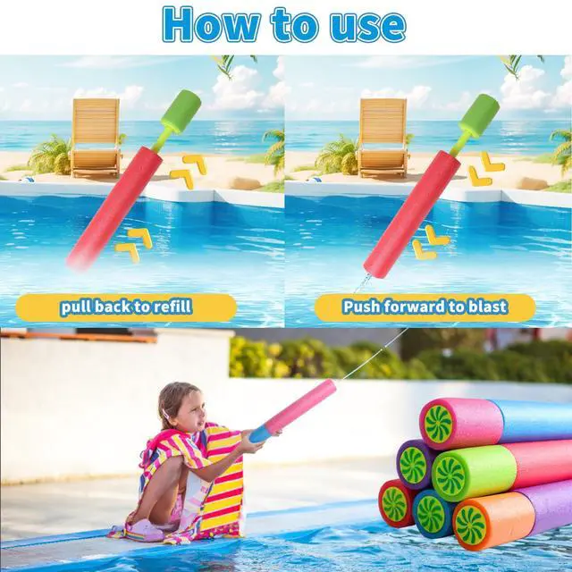 Alt view image 7 of 7 - 6 Pack Water Guns, 13 Inch Fun Foam Squirt Guns for Kids & Adults,Summer Swimming Pool Beach Sand Water Fighting Toys Party Favors