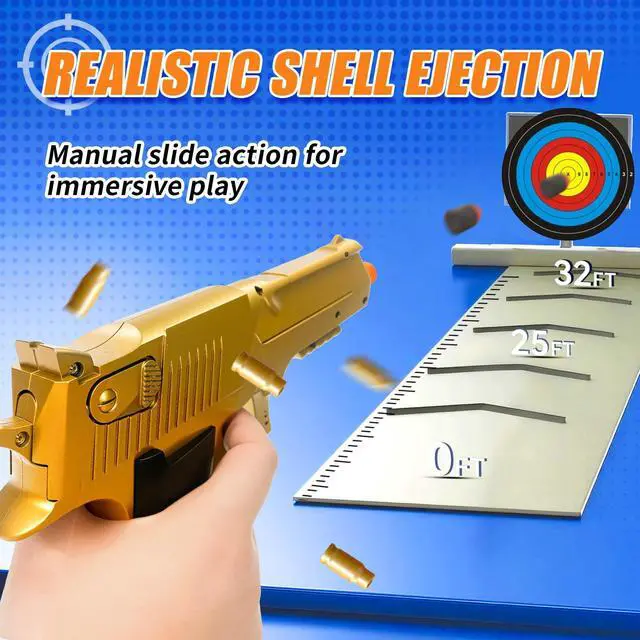 Alt view image 2 of 6 - Safe Toy Pistol for Outdoor Play - Shell Ejecting Toy Blaster, Realistic Slide Action, 50 Soft Bullets & 40 Shells, ASTM Certified