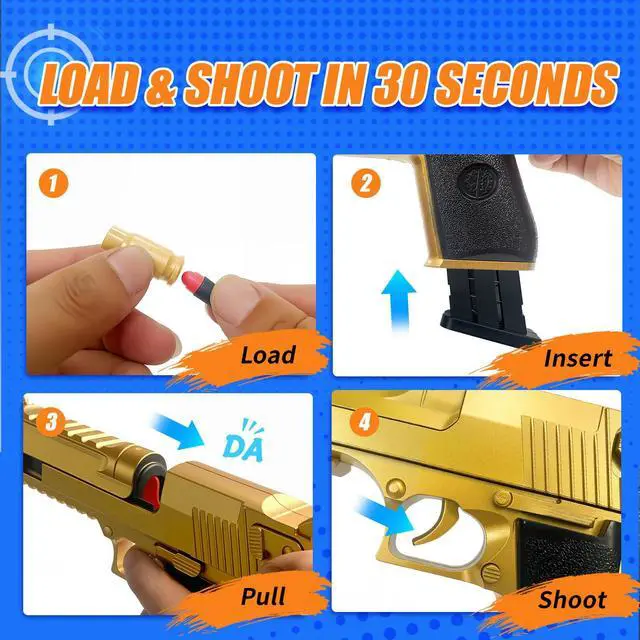 Alt view image 3 of 6 - Safe Toy Pistol for Outdoor Play - Shell Ejecting Toy Blaster, Realistic Slide Action, 50 Soft Bullets & 40 Shells, ASTM Certified