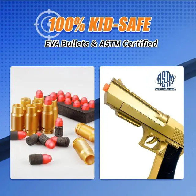 Alt view image 5 of 6 - Safe Toy Pistol for Outdoor Play - Shell Ejecting Toy Blaster, Realistic Slide Action, 50 Soft Bullets & 40 Shells, ASTM Certified