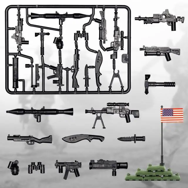 Alt view image 3 of 7 - 54 Pcs Military U.S. Weapons Pack - U.S.-Vietnam War Toy Set - Compatible with Major Brands, 3 Years and Up