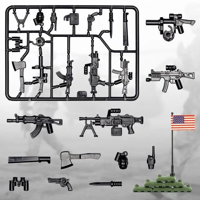 Alt view image 2 of 7 - 54 Pcs Military U.S. Weapons Pack - U.S.-Vietnam War Toy Set - Compatible with Major Brands, 3 Years and Up