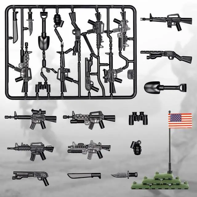 Alt view image 5 of 7 - 54 Pcs Military U.S. Weapons Pack - U.S.-Vietnam War Toy Set - Compatible with Major Brands, 3 Years and Up