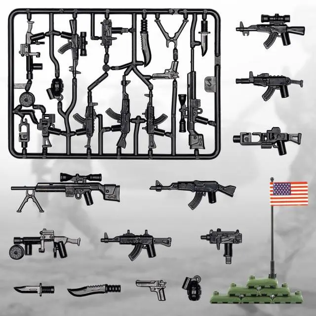 Alt view image 4 of 7 - 54 Pcs Military U.S. Weapons Pack - U.S.-Vietnam War Toy Set - Compatible with Major Brands, 3 Years and Up