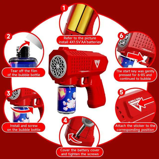 Alt view image 6 of 7 - Bubble Gun 2 Pack with LED,Automatic Bubble Machine for Kids,Outdoor Toys Bubbles for Kids Boys and Girls 3-8 Years Old,Easter,Birthday,Party,New Year