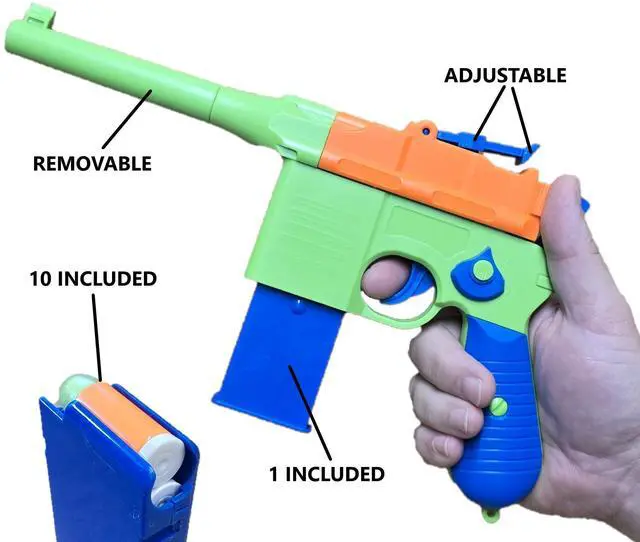 Alt view image 3 of 5 - Broomhandle Toy Gun Soft Bullet Blaster Pistol 7-Round Removable Magazine, Fun Slide Action, 10 Soft Bullets, Kids Roleplay Ages 6+
