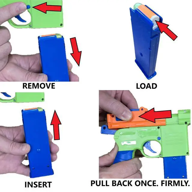 Alt view image 2 of 5 - Broomhandle Toy Gun Soft Bullet Blaster Pistol 7-Round Removable Magazine, Fun Slide Action, 10 Soft Bullets, Kids Roleplay Ages 6+