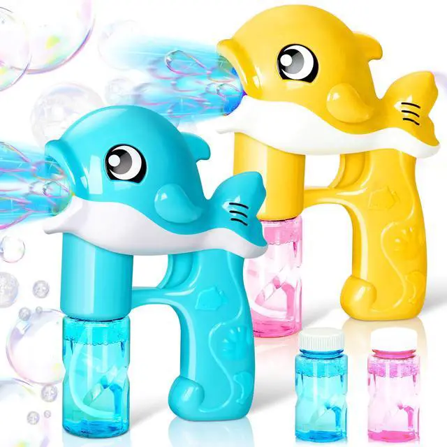 Main image of 2 Bubble Guns, Whale Bubble Maker LED Automatic with 4 Refill Solutions for Kids, Toddlers, Summer Outdoor Toy, Party Favor
