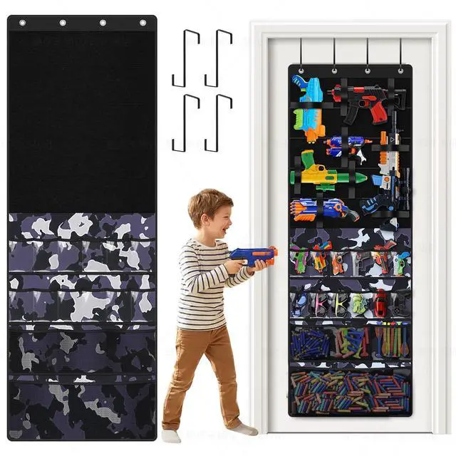 Main image of Nerf Gun Organizer, Over the Door Organizer Nerf Gun Storage, Over the Door Storage with 16 Pockets & 20 Adjustable Straps, Nerf Gun Rack for Foam Blasters,Darts,Goggles(Multicolored)