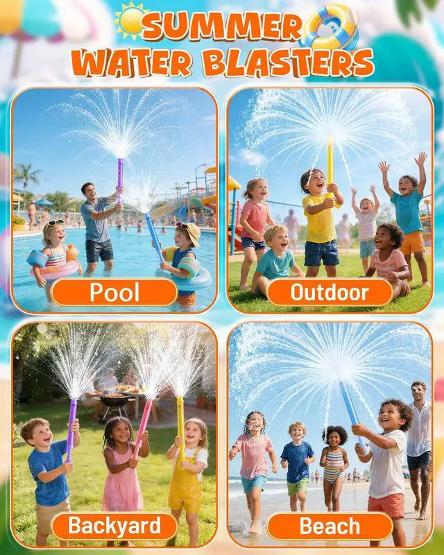 Alt view image 6 of 7 - 6 Pack Water Gun Wide Spray Water Squirt Gun for Kids Adults, Sparkle Burst Spray Water Blasters for Kids Ages 4-12, Water Shooters for Pool Toy Swimming Beach Backyard Outdoor Party Favors