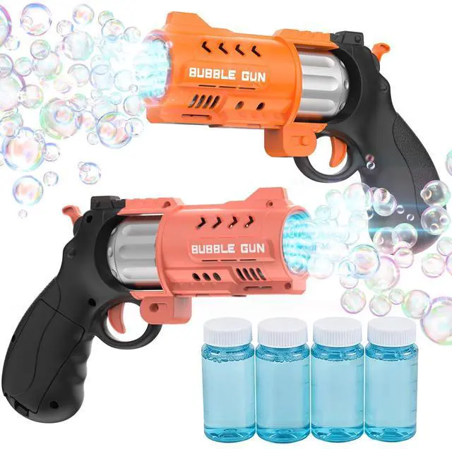 Main image of 2 Pack Revolver Bubble Guns for Kids,4 Bubble Solution Bottles