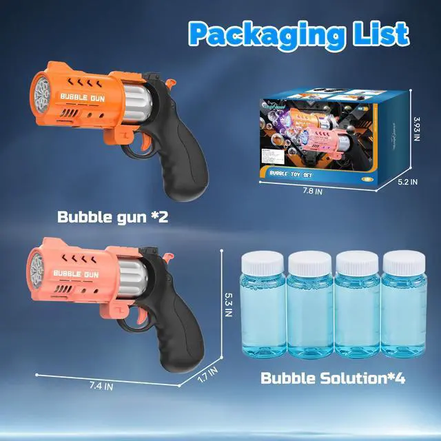 Alt view image 7 of 7 - 2 Pack Revolver Bubble Guns for Kids,4 Bubble Solution Bottles