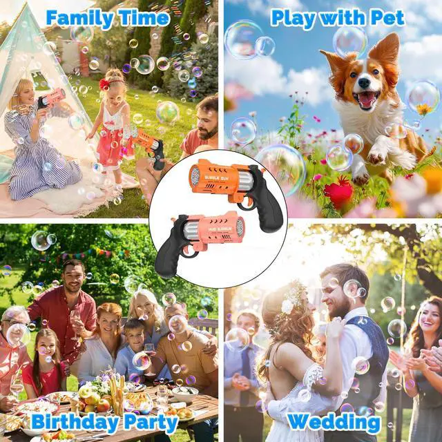 Alt view image 6 of 7 - 2 Pack Revolver Bubble Guns for Kids,4 Bubble Solution Bottles