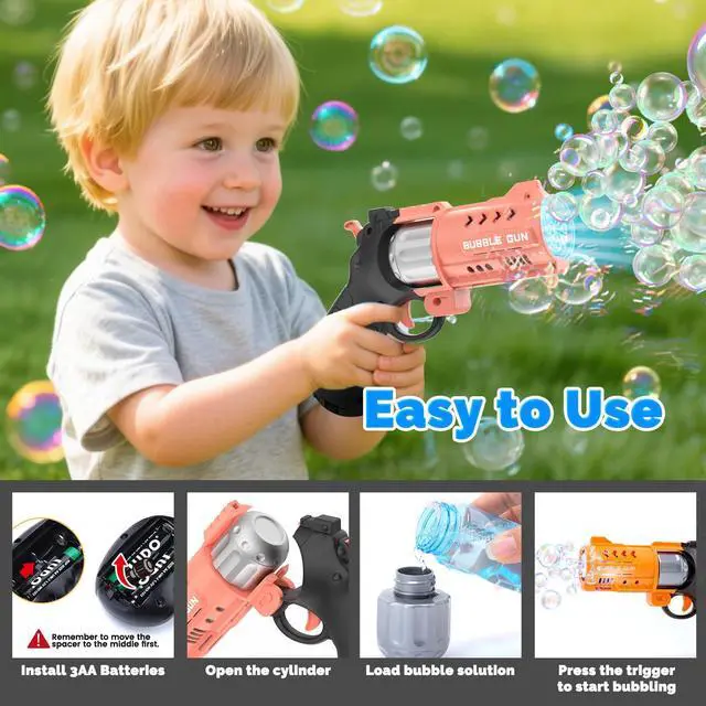 Alt view image 3 of 7 - 2 Pack Revolver Bubble Guns for Kids,4 Bubble Solution Bottles