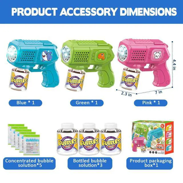 Alt view image 7 of 7 - 3 Pack Bubble Guns with Bubble Solution, Boys Girls Toys Gifts 3+