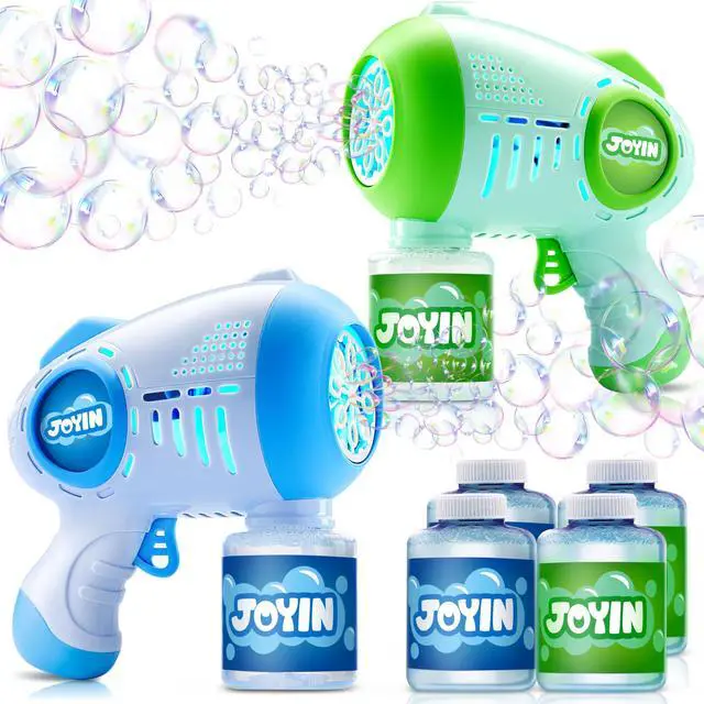 Main image of 2 Kids Bubble Guns with 4 Bottles Solution, Automatic Bubble Machine Gun with 8 Holes for Kids, Adults, Summer Toys, Easter Basket Stuffers, Birthday Gift, Party Favors