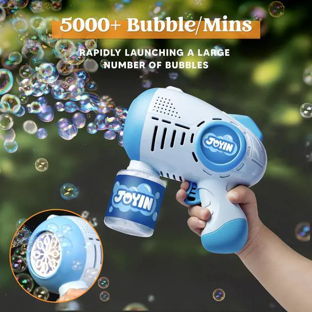 Alt view image 2 of 7 - 2 Kids Bubble Guns with 4 Bottles Solution, Automatic Bubble Machine Gun with 8 Holes for Kids, Adults, Summer Toys, Easter Basket Stuffers, Birthday Gift, Party Favors