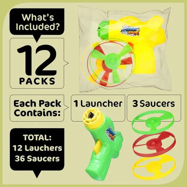 Alt view image 2 of 7 - 12 Pack Flying Disc Shooters for Kids, Interactive Cat Fetch Spinning Saucer Launcher, Indoor & Outside Toys, Party Favor Frisbees, Cat Propellers