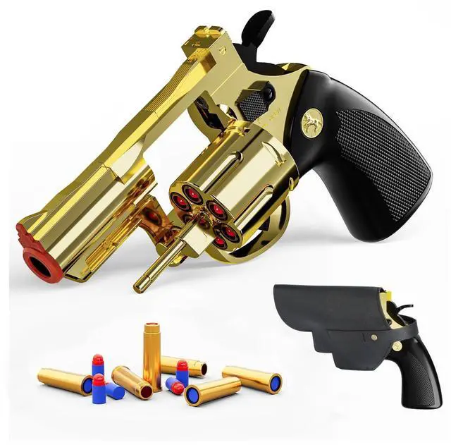 Main image of Revolver Toy Gun with Holster Gold - Soft Bullet Western Cowboy Prop Revolver Gun Plastic Play Cap Guns Pistol for Kids Boys Age 6+ Foam Blaster CS Toy Rifle Sniper Small Hand Gun Cosplay Shoot Game
