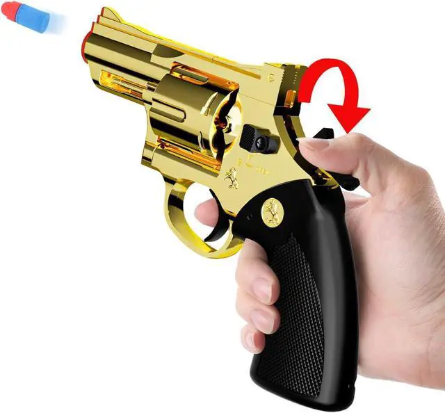 Alt view image 2 of 7 - Revolver Toy Gun with Holster Gold - Soft Bullet Western Cowboy Prop Revolver Gun Plastic Play Cap Guns Pistol for Kids Boys Age 6+ Foam Blaster CS Toy Rifle Sniper Small Hand Gun Cosplay Shoot Game