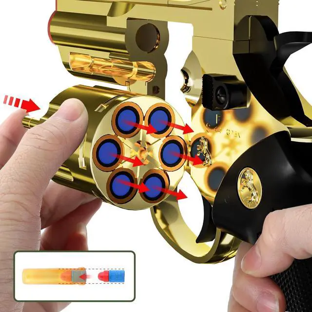 Alt view image 3 of 7 - Revolver Toy Gun with Holster Gold - Soft Bullet Western Cowboy Prop Revolver Gun Plastic Play Cap Guns Pistol for Kids Boys Age 6+ Foam Blaster CS Toy Rifle Sniper Small Hand Gun Cosplay Shoot Game