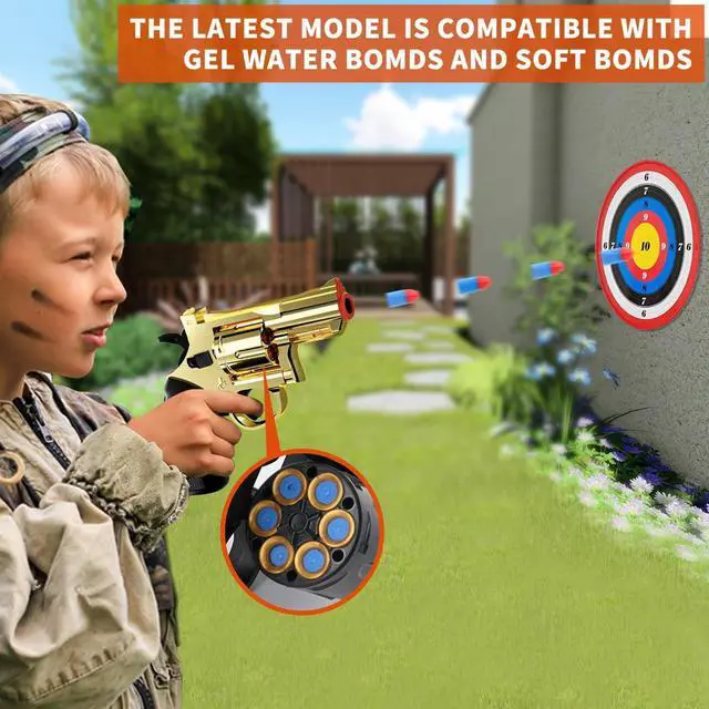 Alt view image 4 of 7 - Revolver Toy Gun with Holster Gold - Soft Bullet Western Cowboy Prop Revolver Gun Plastic Play Cap Guns Pistol for Kids Boys Age 6+ Foam Blaster CS Toy Rifle Sniper Small Hand Gun Cosplay Shoot Game