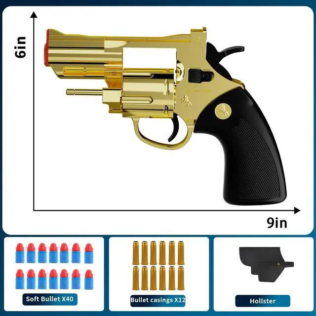 Alt view image 6 of 7 - Revolver Toy Gun with Holster Gold - Soft Bullet Western Cowboy Prop Revolver Gun Plastic Play Cap Guns Pistol for Kids Boys Age 6+ Foam Blaster CS Toy Rifle Sniper Small Hand Gun Cosplay Shoot Game