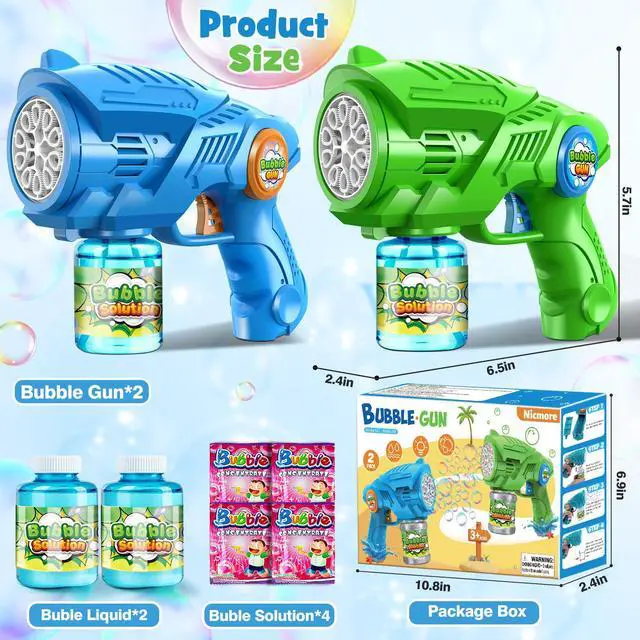 Alt view image 7 of 7 - Bubble Gun Machine for Kids 4-8: 2-Pack Automatic Bubble Guns with 2 Bottles Refill Solution - Summer Outdoor Toys Bubble Blaster Maker Blower for Easter Party