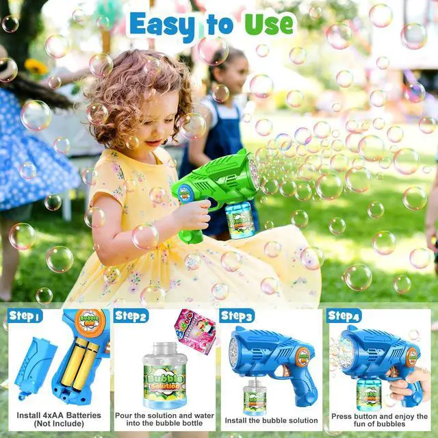 Alt view image 6 of 7 - Bubble Gun Machine for Kids 4-8: 2-Pack Automatic Bubble Guns with 2 Bottles Refill Solution - Summer Outdoor Toys Bubble Blaster Maker Blower for Easter Party
