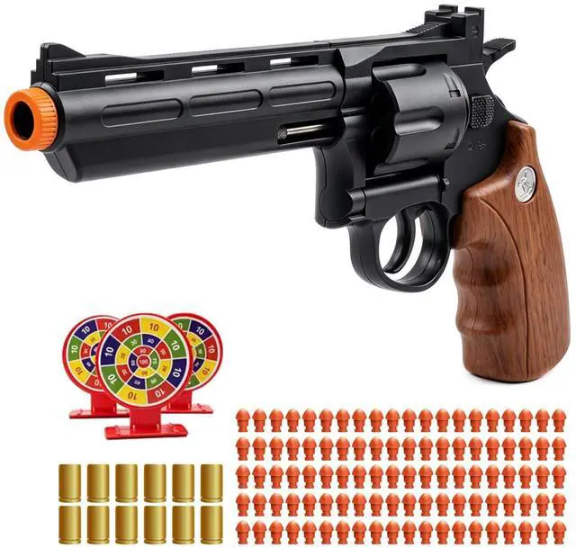 Main image of Toy Revolver Gun Shell Ejecting Toy Gun, Toy Gun Pistols with 80 Soft Bullets, 12 Shells, 1 Goggles and 3 Targets, Educational Model Toys Shooting Games Gifts for Boys and Girls, Kids 6+ Years Old