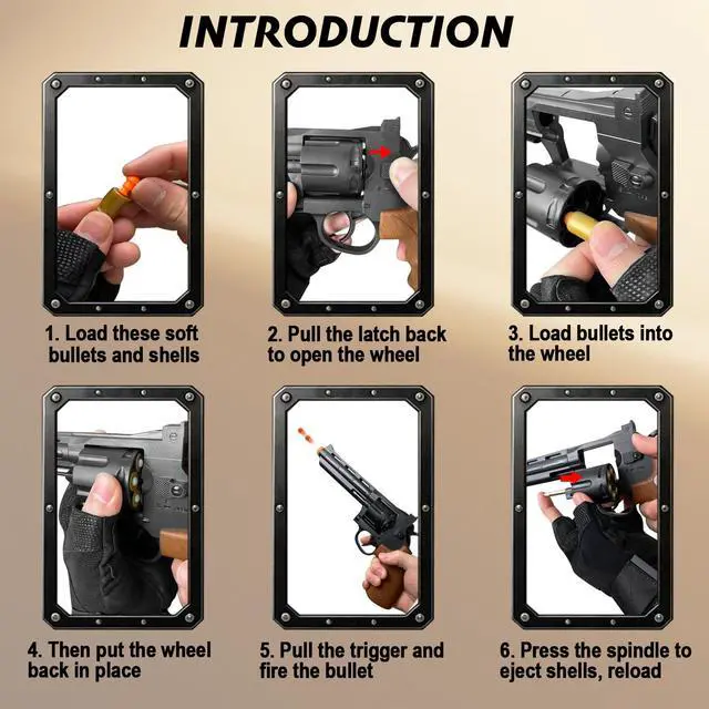Alt view image 3 of 7 - Toy Revolver Gun Shell Ejecting Toy Gun, Toy Gun Pistols with 80 Soft Bullets, 12 Shells, 1 Goggles and 3 Targets, Educational Model Toys Shooting Games Gifts for Boys and Girls, Kids 6+ Years Old