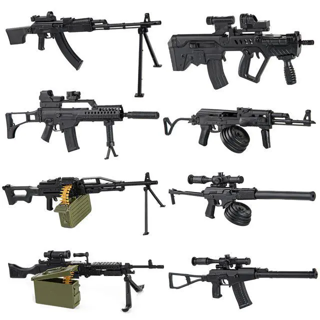 Alt view image 3 of 7 - 8 Set Miniature Toy Machine Guns with Display Board SMG Rifles Toys for Boys Kids Building Toys