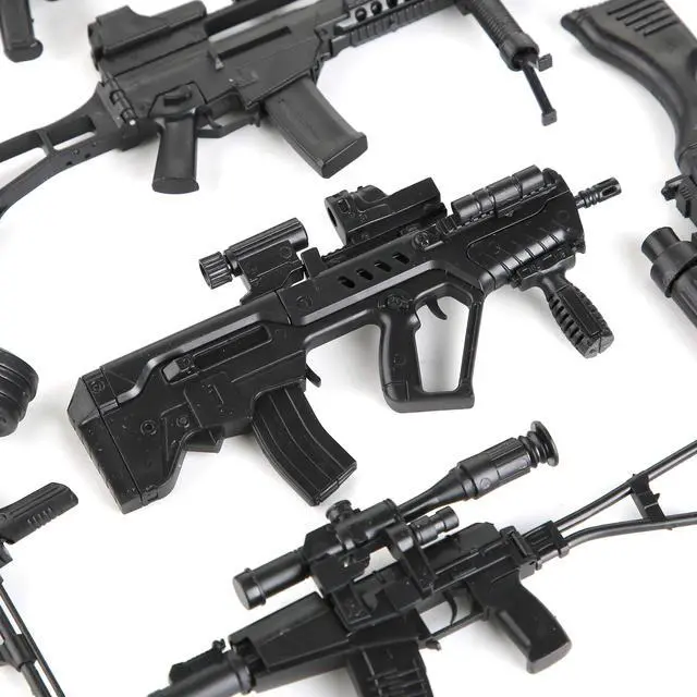 Alt view image 5 of 7 - 8 Set Miniature Toy Machine Guns with Display Board SMG Rifles Toys for Boys Kids Building Toys